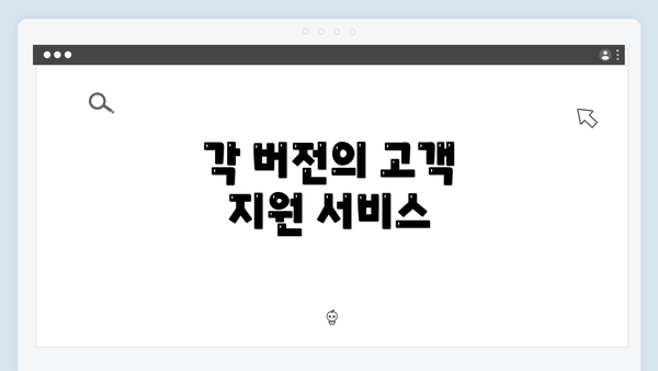 각 버전의 고객 지원 서비스
